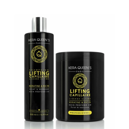 GAMME LIFTING KÉRATINE ET HUILE DE RICIN – SHAMPOING + SOIN – 500ML – KERA QUEEN’S