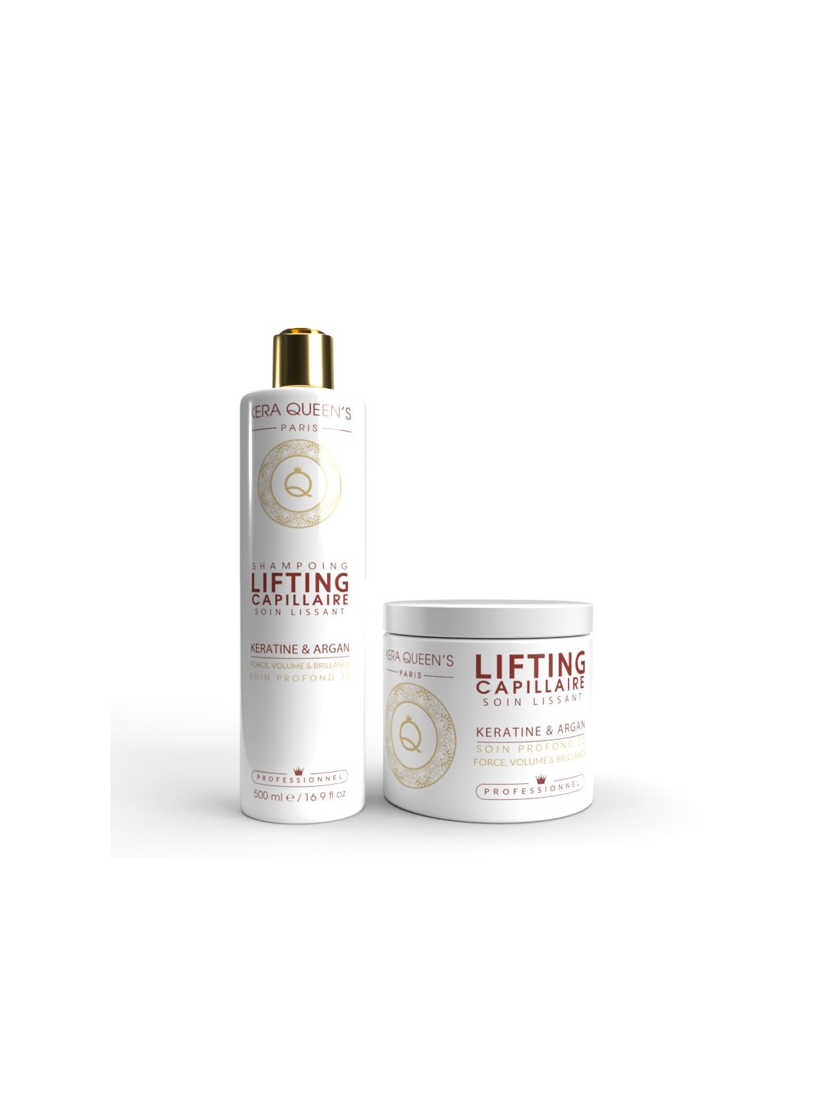 GAMME DUO LIFTING KÉRATINE & ARGAN – SHAMPOING + SOIN – 500ML – KERA QUEEN’S